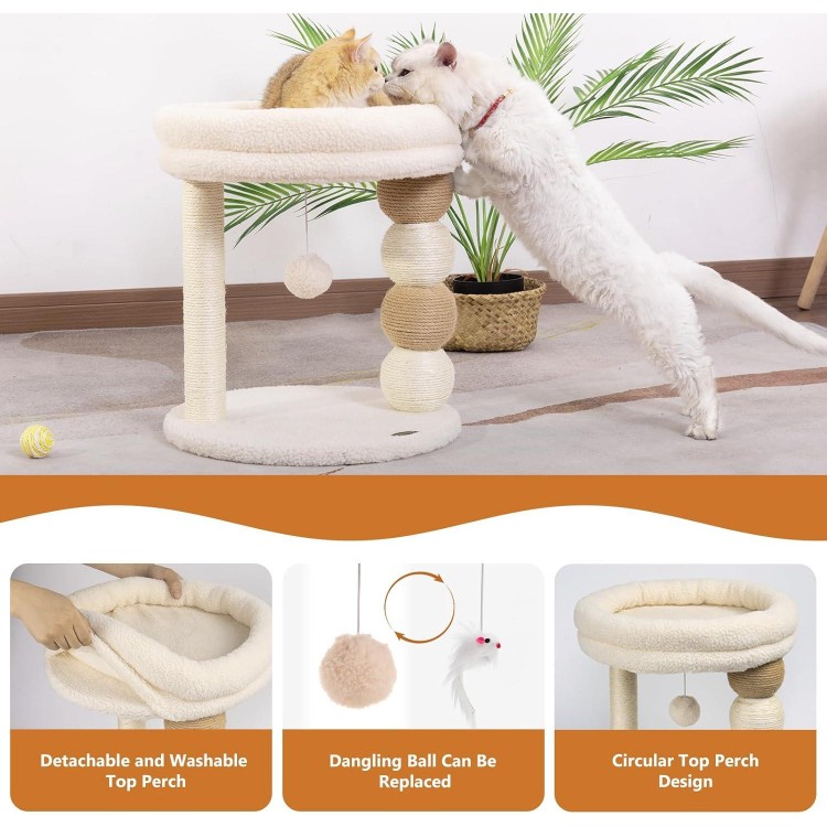 Small Cat Tree for Indoor Cats with Large Cozy Plush Top Perch, Natural Sisal Scratching Posts for Kittens and Cats