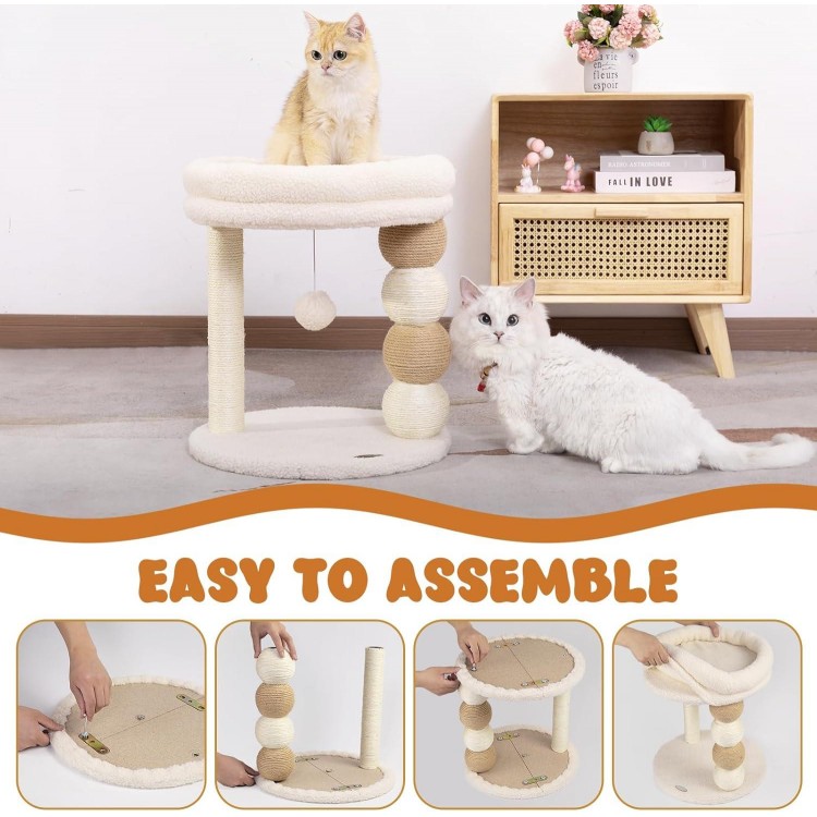 Small Cat Tree for Indoor Cats with Large Cozy Plush Top Perch, Natural Sisal Scratching Posts for Kittens and Cats