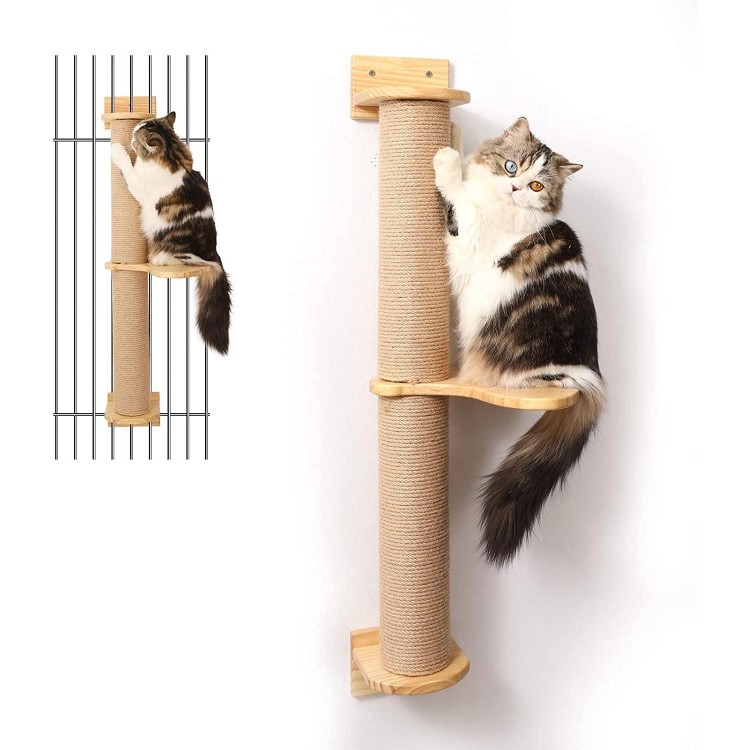 FUKUMARU Cat Activity Tree with Scratching Posts, Wall Mounted Jute Scratcher Pine Hammock