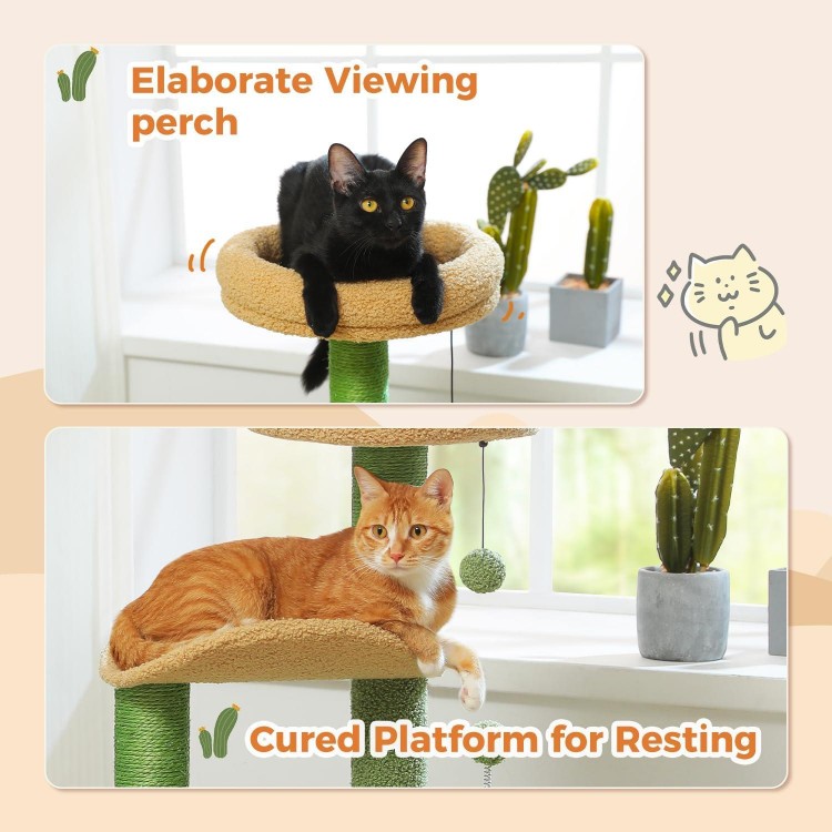 PAWZ Road Cactus Cat Tree 32 Inches Small Cat Tower with Sisal Covered Scratching Post, Cozy Condo, Plush Perches and Fluffy Balls for Indoor Cats