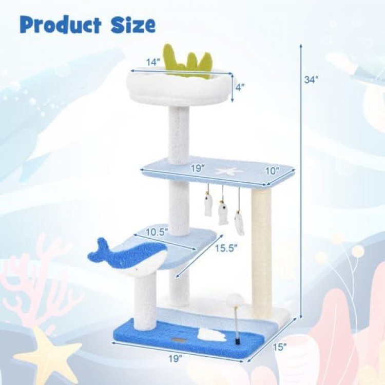 3-Layer cat Tree, cat Climbing Frame, Multi-Functional Activity Center Marine Theme Design