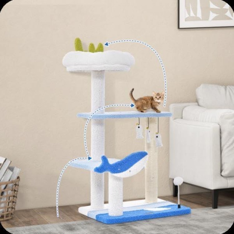 3-Layer cat Tree, cat Climbing Frame, Multi-Functional Activity Center Marine Theme Design