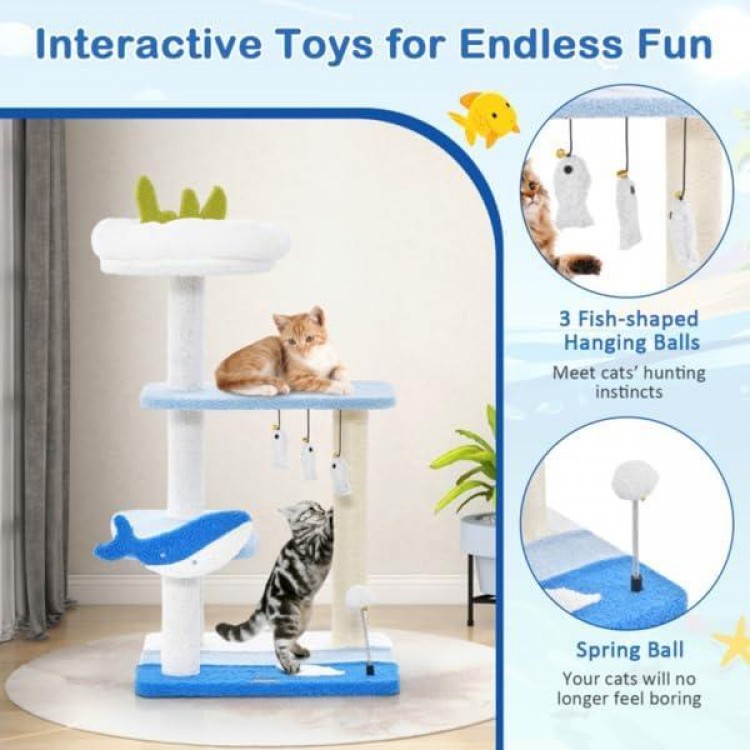 3-Layer cat Tree, cat Climbing Frame, Multi-Functional Activity Center Marine Theme Design