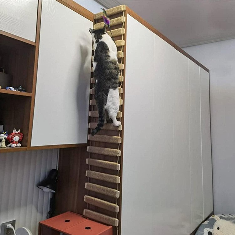 Cat Climbing Frame Outdoor Cat Tree Wall Climbing Bridge Climbing Rope Ladder for Cat Pets Climbing Frame for Wall Cat Wall Furniture Hemp Rope 20in Ladder (1, 20)