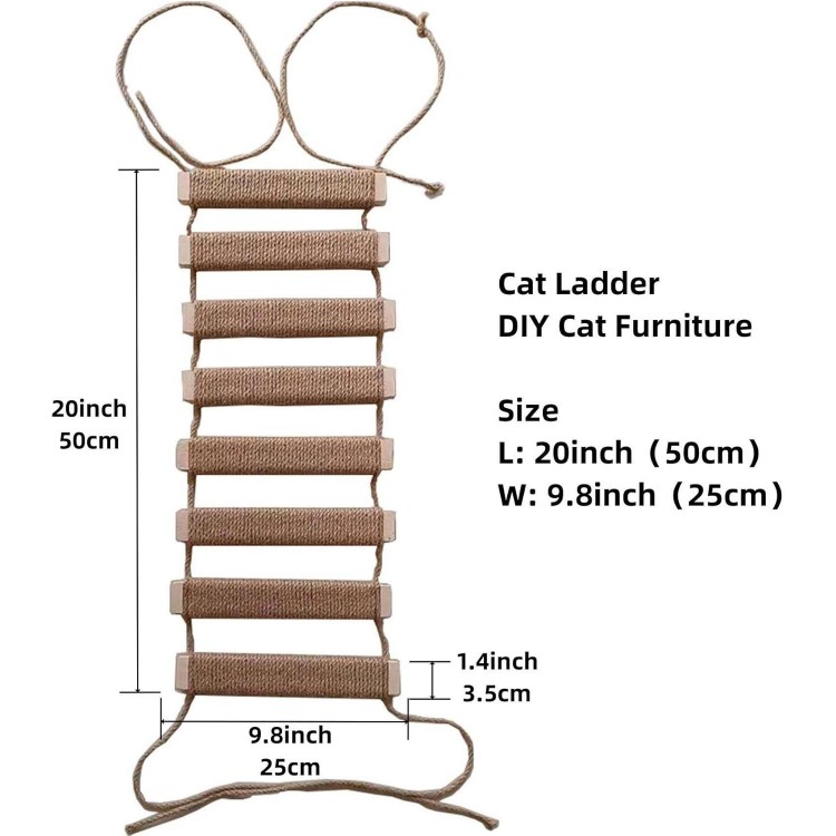 Cat Climbing Frame Outdoor Cat Tree Wall Climbing Bridge Climbing Rope Ladder for Cat Pets Climbing Frame for Wall Cat Wall Furniture Hemp Rope 20in Ladder (1, 20)