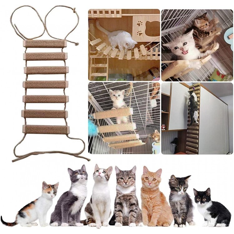 Cat Climbing Frame Outdoor Cat Tree Wall Climbing Bridge Climbing Rope Ladder for Cat Pets Climbing Frame for Wall Cat Wall Furniture Hemp Rope 20in Ladder (1, 20)