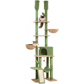 PAWZ Road Cactus Cat Tree Floor to Ceiling Cat Tower with Adjustable Height(85-112 Inches), 7 Tiers Climbing Activity Center with Cozy Hammocks, 5 Platforms and Scratching Posts for Indoor Cats