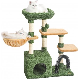 Youfirst Small Cat Tree, Cat Tower with Scratching Posts for Indoor Cats,Cat Condo with Hammock, Plush Perch, Cat Furniture Kittens Activity Center (Green)