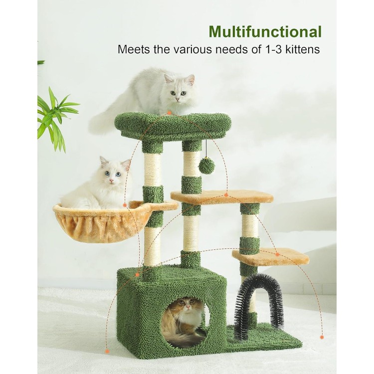 Youfirst Small Cat Tree, Cat Tower with Scratching Posts for Indoor Cats,Cat Condo with Hammock, Plush Perch, Cat Furniture Kittens Activity Center (Green)