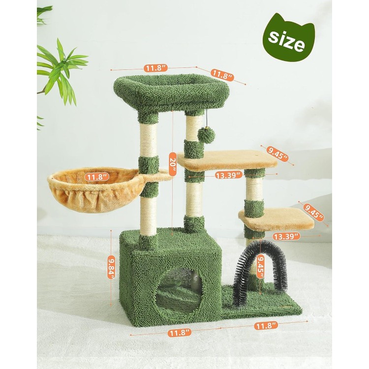 Youfirst Small Cat Tree, Cat Tower with Scratching Posts for Indoor Cats,Cat Condo with Hammock, Plush Perch, Cat Furniture Kittens Activity Center (Green)