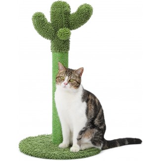 Made4Pets Cat Scratching Post, 25.6 Cactus Cat Scratcher Kitten Scratch Post with Sisal Rope for Indoor Cats Claw Scratcher, Vertical Green Cat Tree with Dangling Ball for Kitties Medium