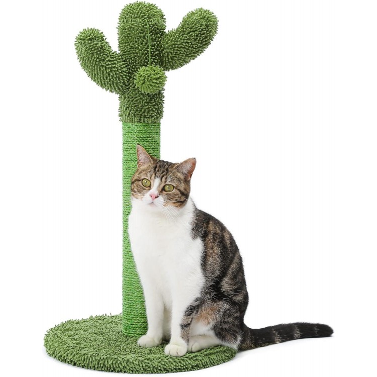 Made4Pets Cat Scratching Post, 25.6 Cactus Cat Scratcher Kitten Scratch Post with Sisal Rope for Indoor Cats Claw Scratcher, Vertical Green Cat Tree with Dangling Ball for Kitties Medium