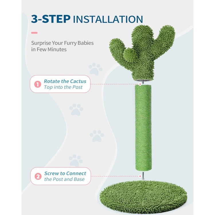 Made4Pets Cat Scratching Post, 25.6 Cactus Cat Scratcher Kitten Scratch Post with Sisal Rope for Indoor Cats Claw Scratcher, Vertical Green Cat Tree with Dangling Ball for Kitties Medium