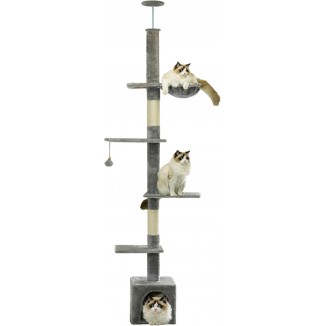 NEGTTE Cat Tree Floor to Ceiling Cat Tower with Adjustable Height, Cat Climbing Activity Center with Cozy Condo& Hammock, Platforms and Dangling Balls for Indoor Cats (Light Gray,007)