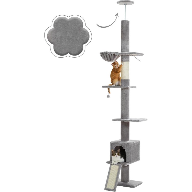 PEQULTI Cat Tree Floor to Ceiling, Tall Cat Tower, Adjustable Height (83''-108'') 5 Tiers Cat Climbing Tree for Indoor Cats with Cat Condo, Cat Scratching Post and Cat Ladder, Grey