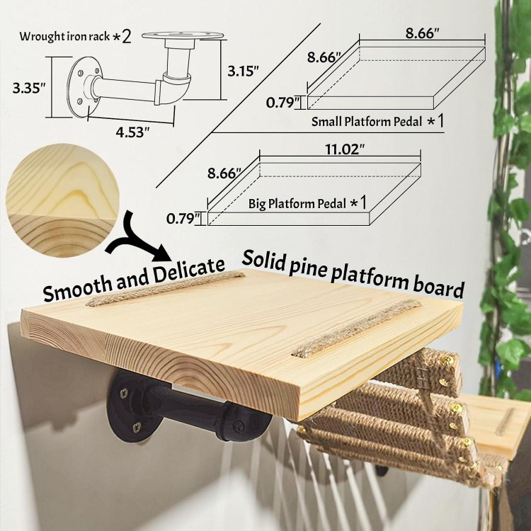 Cat Wall Frame for Climbing. Handcrafted Pine Furniture: Sisal Rope Suspension Bridge, Cat Hammock, Steps and Travel Platform. Suitable for Climb, Perch, Activity. DIY Cat Highway and Cat Wall.