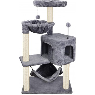 Newest Cat Tree with Cat Condo and Big Hammock, Grey