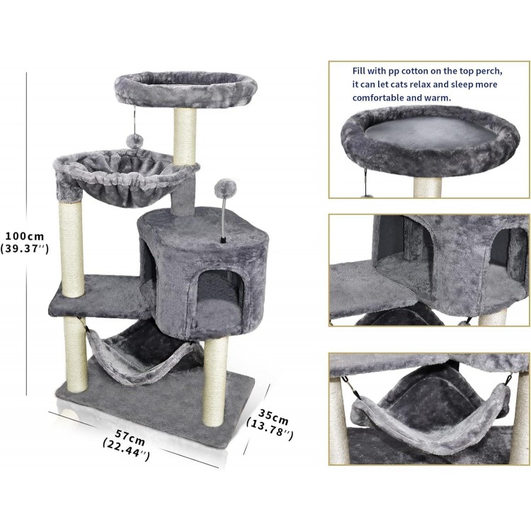 Newest Cat Tree with Cat Condo and Big Hammock, Grey