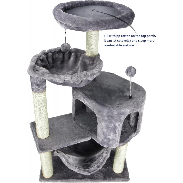 Newest Cat Tree with Cat Condo and Big Hammock, Grey