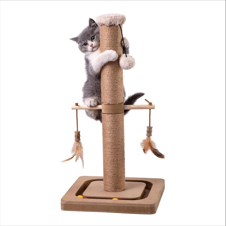 Generic MECOOL Cat Scratching Post Tall Kitten Posts Tree Premium Scratcher Natural Jute Ropes Tracking Interactive Heavy Base Cat Scratch deterrent Indoor Cats (Beige) (Medium-23), 23 Inch (Pack 1)