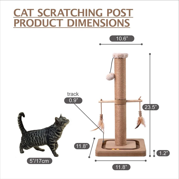 Generic MECOOL Cat Scratching Post Tall Kitten Posts Tree Premium Scratcher Natural Jute Ropes Tracking Interactive Heavy Base Cat Scratch deterrent Indoor Cats (Beige) (Medium-23), 23 Inch (Pack 1)