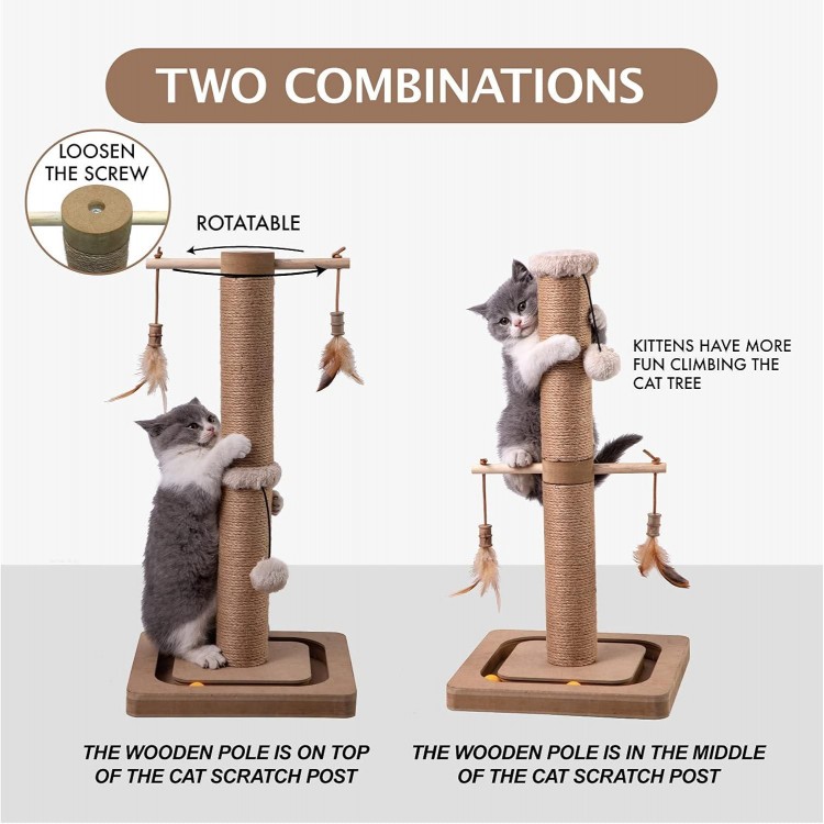 Generic MECOOL Cat Scratching Post Tall Kitten Posts Tree Premium Scratcher Natural Jute Ropes Tracking Interactive Heavy Base Cat Scratch deterrent Indoor Cats (Beige) (Medium-23), 23 Inch (Pack 1)