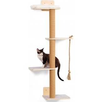 Wall Mounted Cat Tree,50 Inch Tall Wall Cat Tree,4 Tier Cat Climbing Wall Shelves with Scratcher Post for Indoor Cats Activity,Cat Wall Furniture with Soft Felt Pads & Cushion