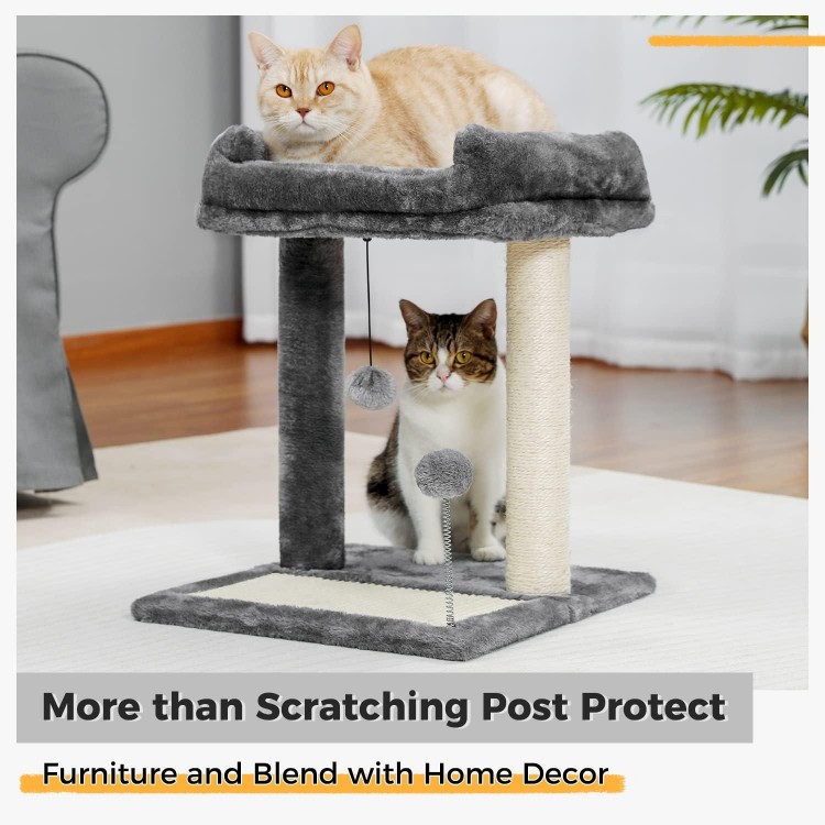 PAWZ Road Cat Scratching Post Bed, Featuring with Soft Perch Sisal-Covered Scratch Posts and Pads with Play Ball Great for Kittens and Cats