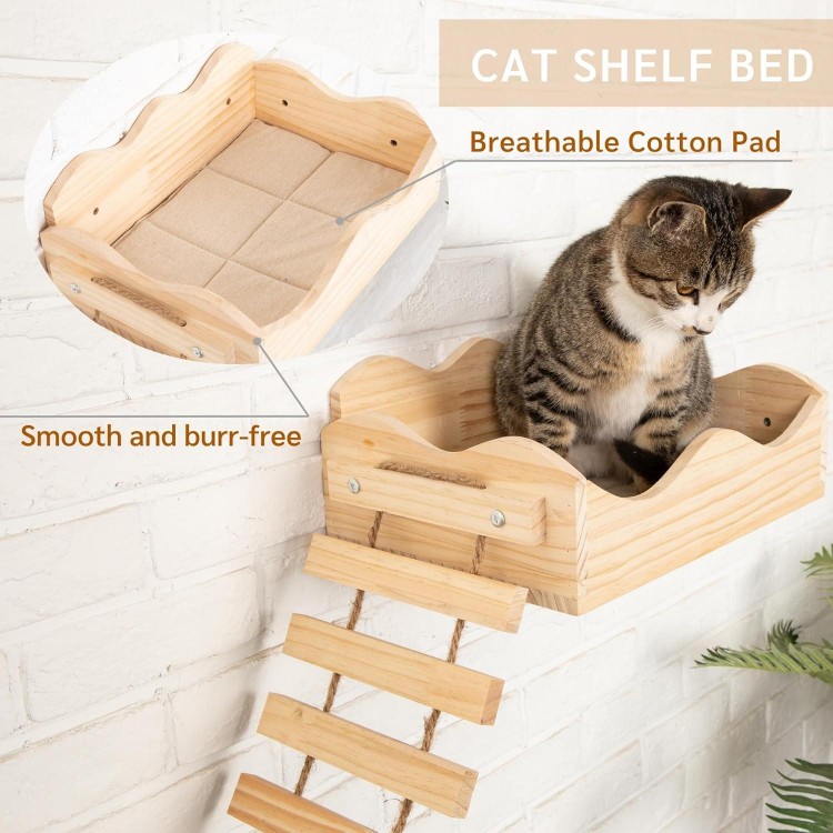 Cat Hammock for Wall Furniture,Cat Climbing Shelves Cat Wall Mounted Cat Bed Frame with Scratching Post 2 Bridge 2 Platform Shelf