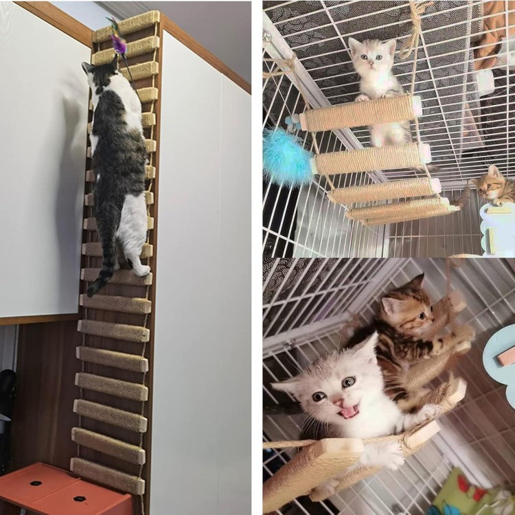 40in Cat Ladder, Sisal Rope Bridge, Climbing Frame Accessory, Cat Wall Steps, Furniture Shelves Walkways Tower Indoor Outdoor