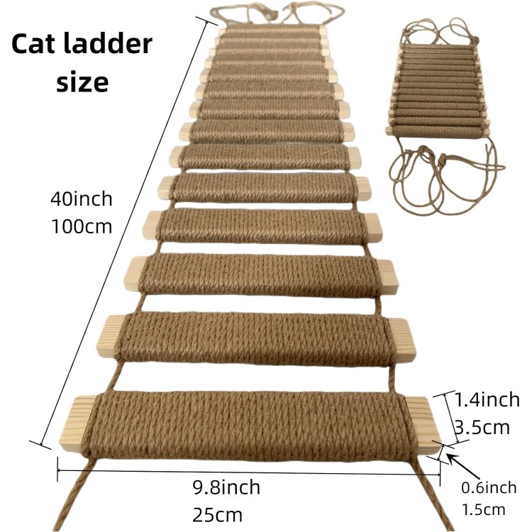 40in Cat Ladder, Sisal Rope Bridge, Climbing Frame Accessory, Cat Wall Steps, Furniture Shelves Walkways Tower Indoor Outdoor