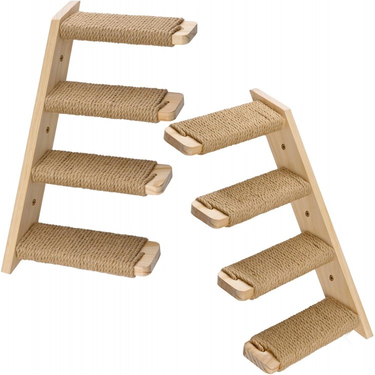 2 Pack 4 Steps Cat Wall Shelves Cat Stairs for Wall,Cat Climbing Shelf with Sisal Rope for Scratching.A Stronger Cat Wall Steps Cat Ladder Furniture ＆ cat Tree Supplies