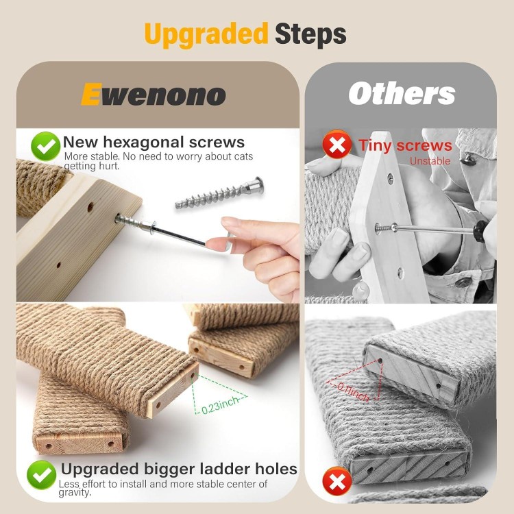 2 Pack 4 Steps Cat Wall Shelves Cat Stairs for Wall,Cat Climbing Shelf with Sisal Rope for Scratching.A Stronger Cat Wall Steps Cat Ladder Furniture ＆ cat Tree Supplies