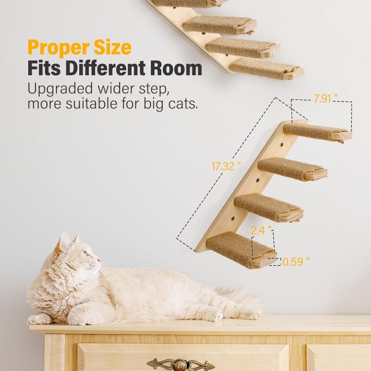 2 Pack 4 Steps Cat Wall Shelves Cat Stairs for Wall,Cat Climbing Shelf with Sisal Rope for Scratching.A Stronger Cat Wall Steps Cat Ladder Furniture ＆ cat Tree Supplies