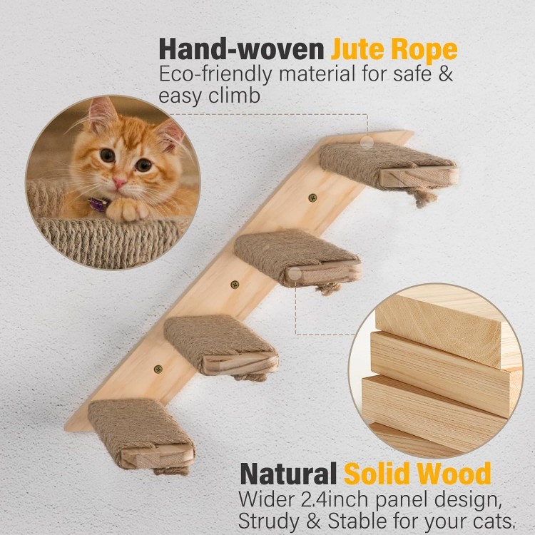 2 Pack 4 Steps Cat Wall Shelves Cat Stairs for Wall,Cat Climbing Shelf with Sisal Rope for Scratching.A Stronger Cat Wall Steps Cat Ladder Furniture ＆ cat Tree Supplies