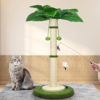 Cat Scratching Post, 37.4 Inch Tall Scratching Posts for Indoor Cats, Sisal Rope Scratching Post with Hanging Ball, Cat Scratcher Post for Large Cat & Kitten with Feather Toy