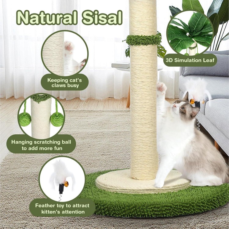 Cat Scratching Post, 37.4 Inch Tall Scratching Posts for Indoor Cats, Sisal Rope Scratching Post with Hanging Ball, Cat Scratcher Post for Large Cat & Kitten with Feather Toy