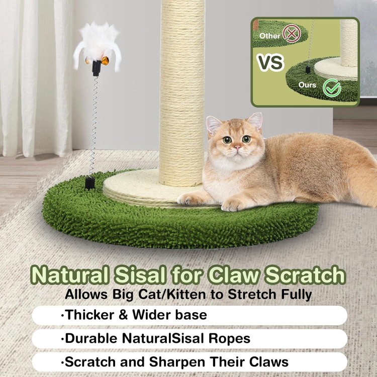 Cat Scratching Post, 37.4 Inch Tall Scratching Posts for Indoor Cats, Sisal Rope Scratching Post with Hanging Ball, Cat Scratcher Post for Large Cat & Kitten with Feather Toy