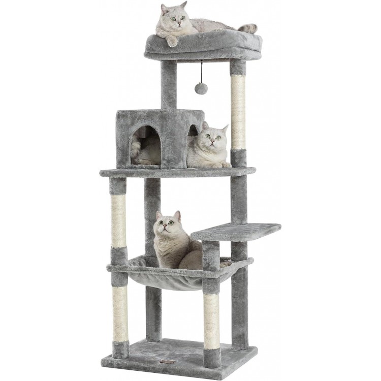 Kilodor 57Inch Multi-Level Cat Tree for Indoor Cats,Cat Tower with Sisal Scratching Post, Cat Condo, Plush Perch, Hammock Grey