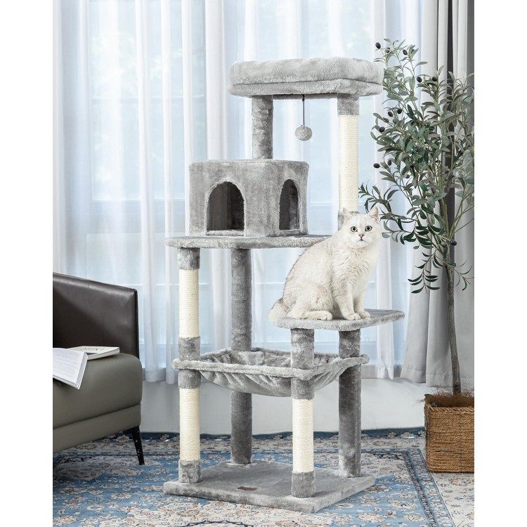 Kilodor 57Inch Multi-Level Cat Tree for Indoor Cats,Cat Tower with Sisal Scratching Post, Cat Condo, Plush Perch, Hammock Grey