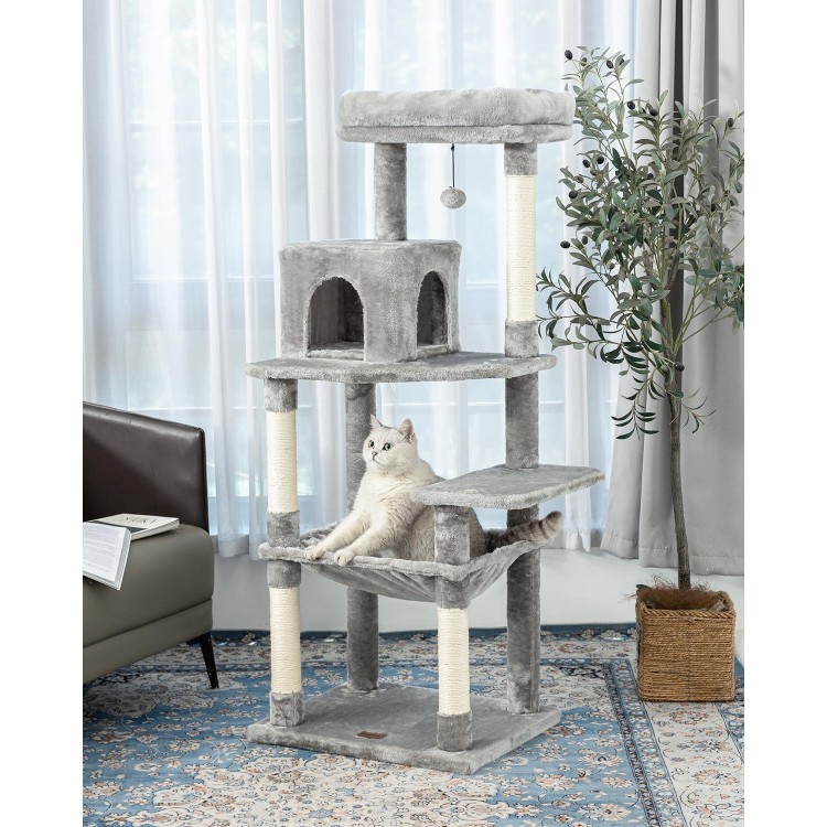 Kilodor 57Inch Multi-Level Cat Tree for Indoor Cats,Cat Tower with Sisal Scratching Post, Cat Condo, Plush Perch, Hammock Grey