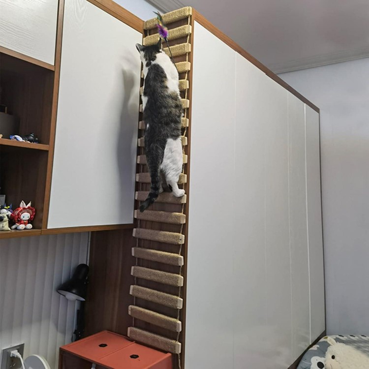 40in Cat Ladder, Sisal Rope Bridge, Climbing Frame Accessory, Cat Wall Steps, Furniture Shelves Walkways Tower Indoor Outdoor