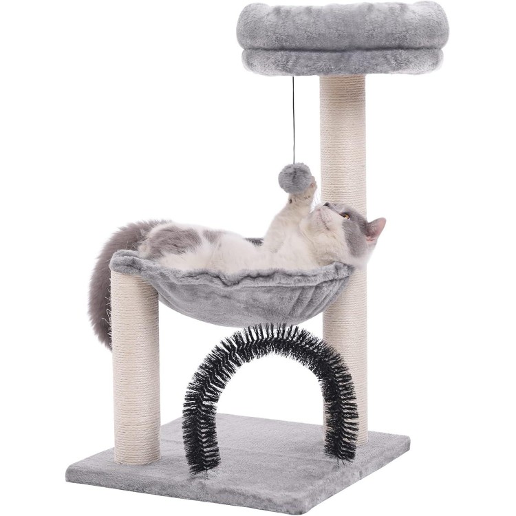 HOOPET Cat Tree Tower for Indoor Cats,27.8 Inches Multi-Level Cat Tree with Scratching Posts Plush Basket & Perch for Play Rest, Cat Activity Tree with Dangling Ball for Kittens/Small Cats