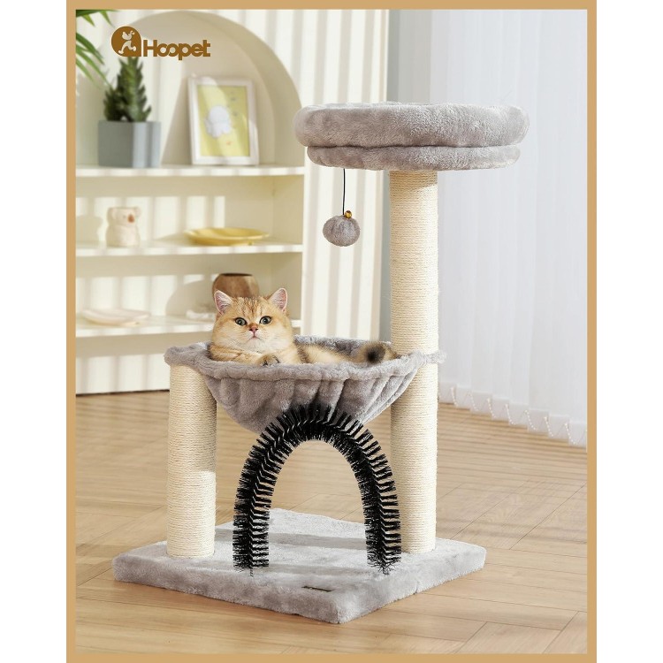 HOOPET Cat Tree Tower for Indoor Cats,27.8 Inches Multi-Level Cat Tree with Scratching Posts Plush Basket & Perch for Play Rest, Cat Activity Tree with Dangling Ball for Kittens/Small Cats