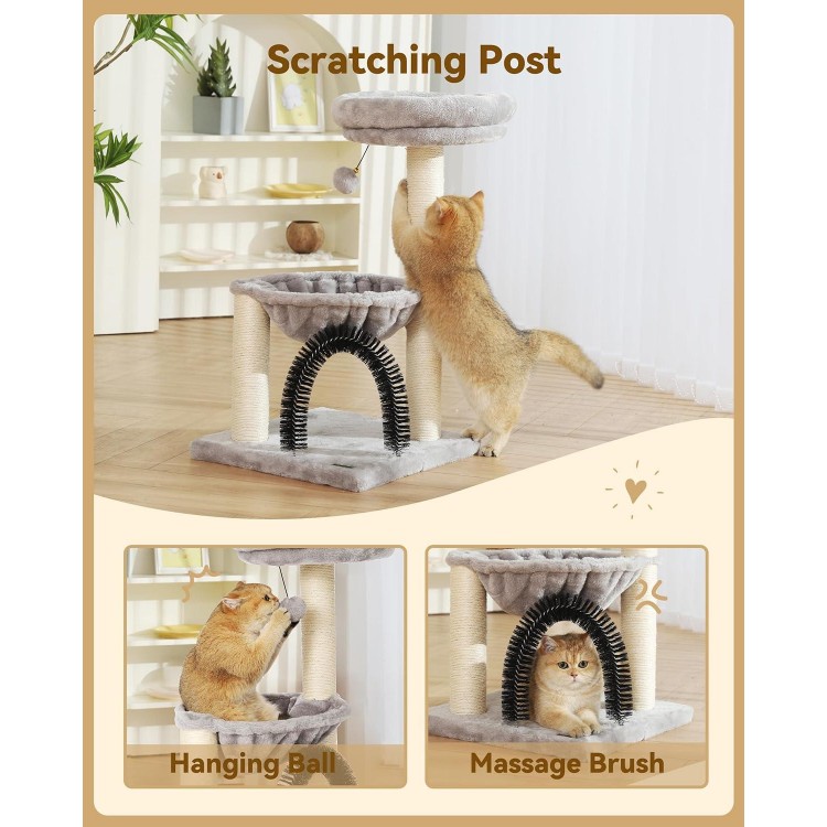 HOOPET Cat Tree Tower for Indoor Cats,27.8 Inches Multi-Level Cat Tree with Scratching Posts Plush Basket & Perch for Play Rest, Cat Activity Tree with Dangling Ball for Kittens/Small Cats