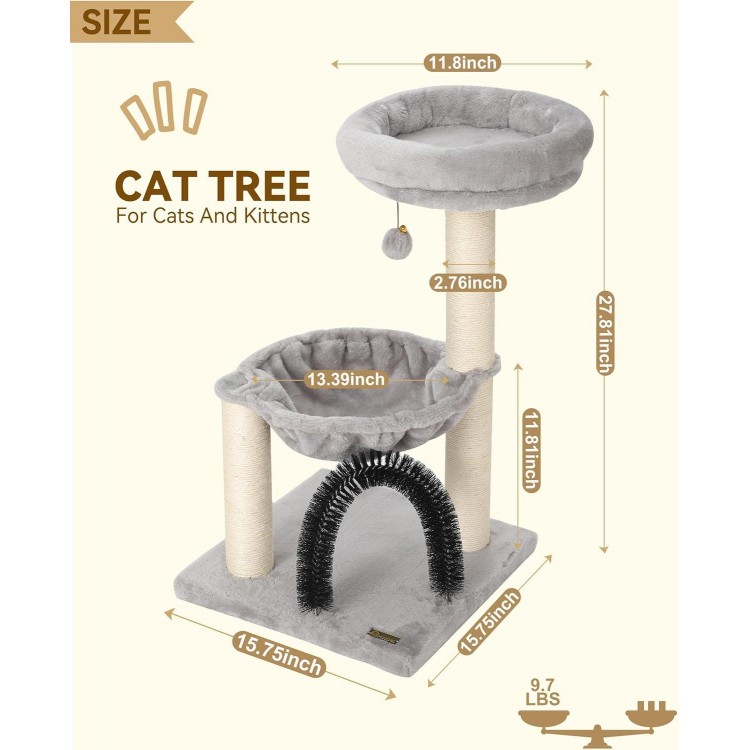 HOOPET Cat Tree Tower for Indoor Cats,27.8 Inches Multi-Level Cat Tree with Scratching Posts Plush Basket & Perch for Play Rest, Cat Activity Tree with Dangling Ball for Kittens/Small Cats