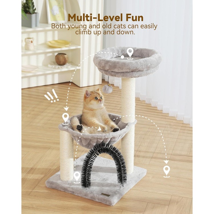 HOOPET Cat Tree Tower for Indoor Cats,27.8 Inches Multi-Level Cat Tree with Scratching Posts Plush Basket & Perch for Play Rest, Cat Activity Tree with Dangling Ball for Kittens/Small Cats