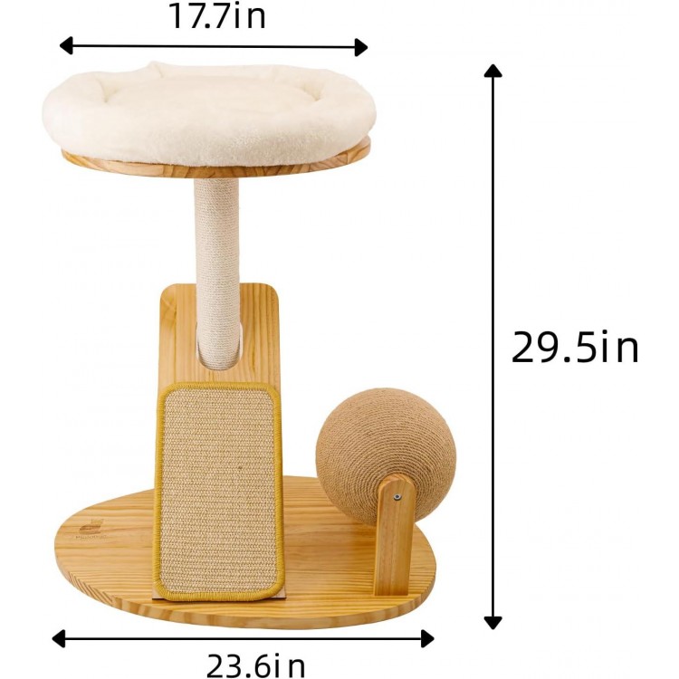 Pet Activity Structure Cat Climbing Frame with Litter cat Tree sisal cat Scratching Board All-in-one Solid Wood cat Toys (Milky White)