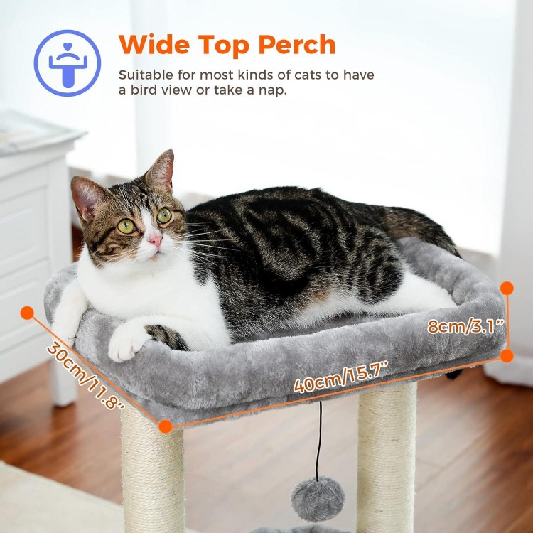 PEQULTI Cat Tree Tower for Indoor Cats with Private Cozy Cat Condo, Natural Sisal Scratching Posts and Plush Pom-pom for Small Cats