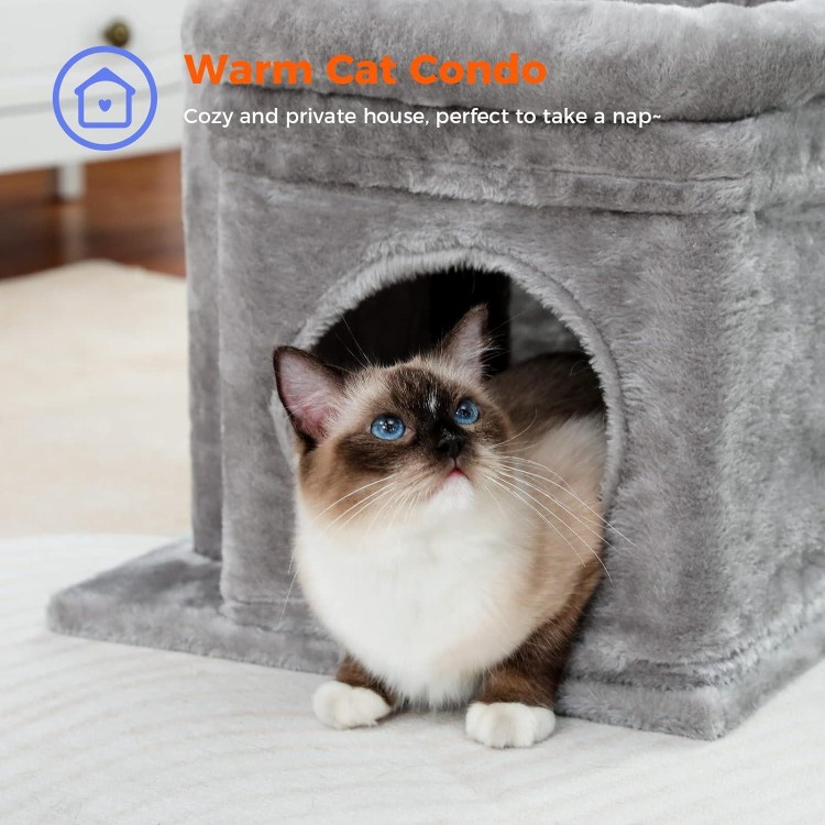 PEQULTI Cat Tree Tower for Indoor Cats with Private Cozy Cat Condo, Natural Sisal Scratching Posts and Plush Pom-pom for Small Cats